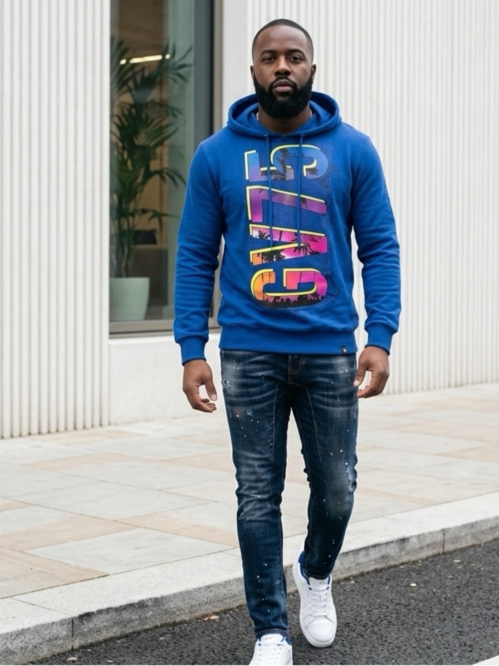 NWT Avenue George V Paris Unisex Royal Blue Sax Hoodie Embellishment Graphic 5XL